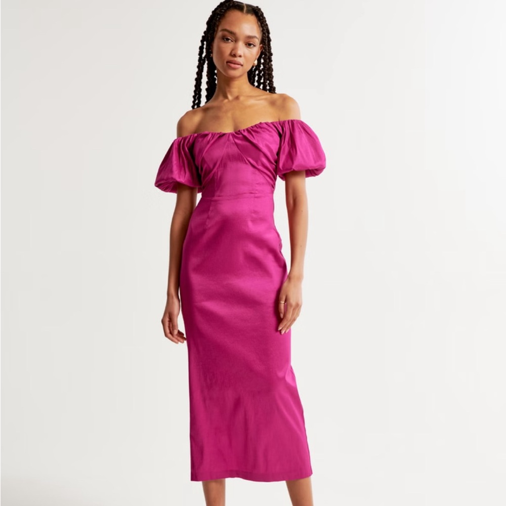 Taffeta Off-The-Shoulder Midi Dress